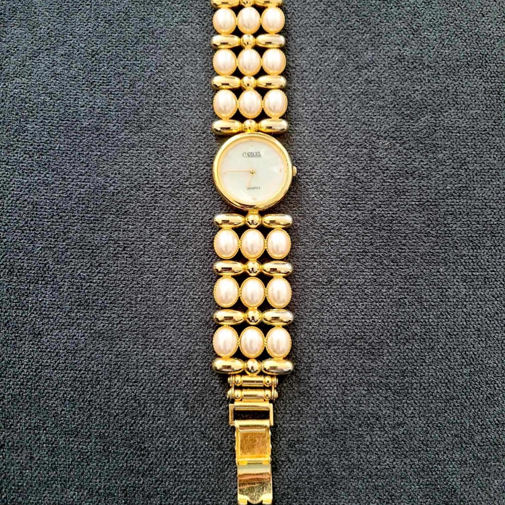 Vintage OPTICKS Celebrity Watch Quartz Oval Pearl Gold Tone Stainless Steel B… - Picture 7 of 11